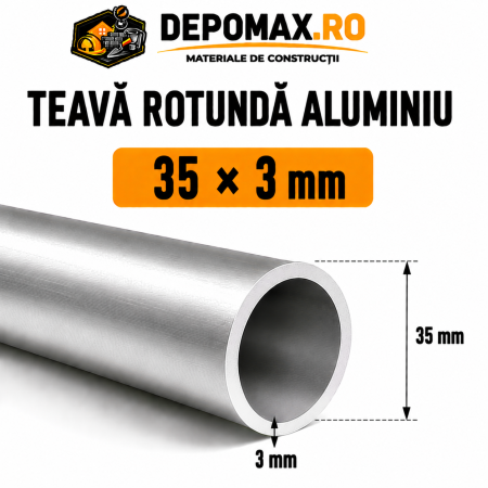 Teava rotunda aluminiu 35 x 3 mm, 6 metri (6060)